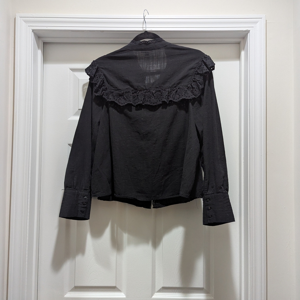 Black Ruffled Button Down Blouse - Picture 2 of 6